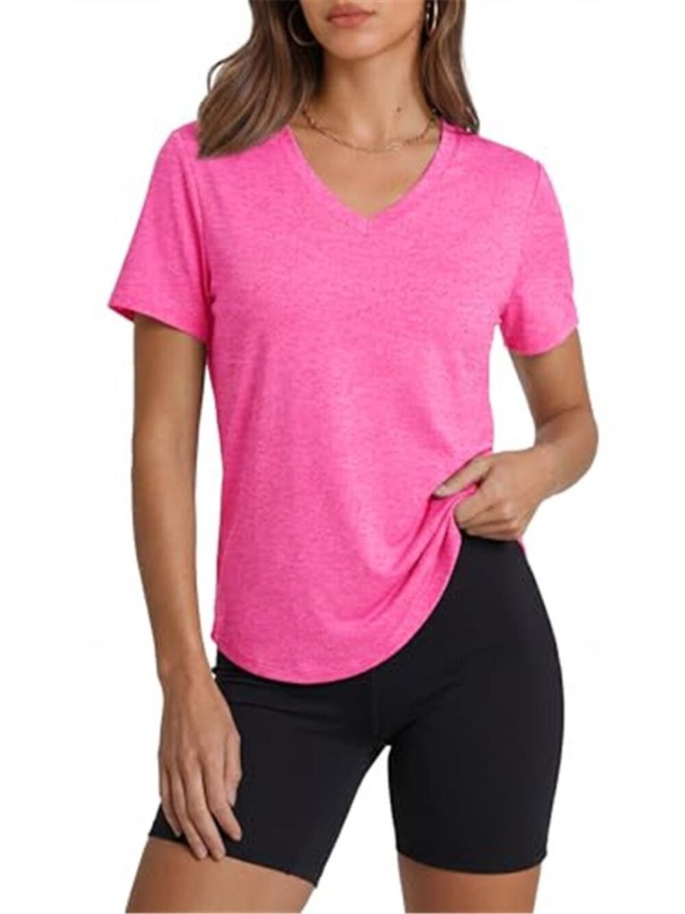 Alaroo Pink V-Neck Athletic Workout Top Short Sleeve Running Gym Tee